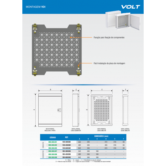 QUADRO DISTRIBUIÇÃO VDI EMBUTIR EM AÇO CARBONO BRUM 30 X 30 