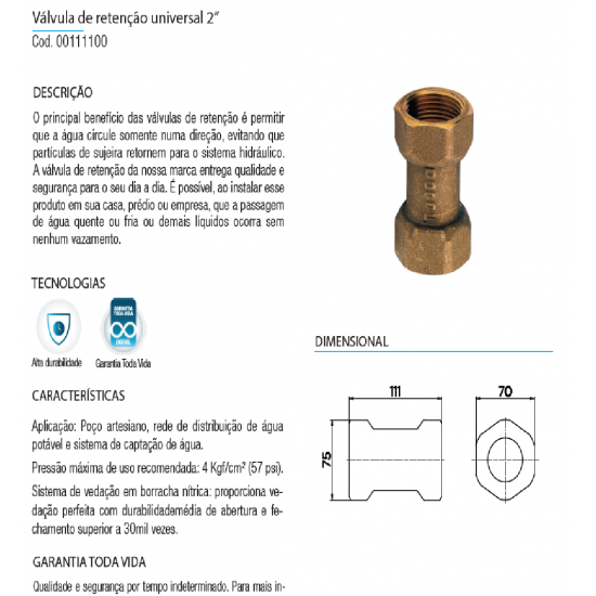 Válvula Docol de Retenção Universal 2" Cod. 00111100